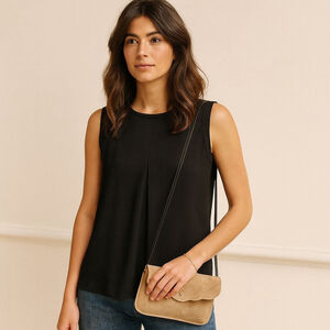 J.Crew Factory Pleated Front Blouse Black Sleeveless Sz 4